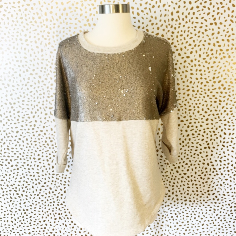 J.O.A. Gold and Cream Sequin Sweatshirt